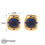 18K Gold Inlaid Royal Blue Glass Square Earrings - QH Clothing