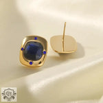 18K Gold Inlaid Royal Blue Glass Square Earrings - QH Clothing