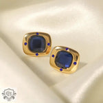 18K Gold Inlaid Royal Blue Glass Square Earrings - QH Clothing