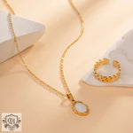 18K Gold Inlaid White Pendant Necklace - QH Clothing