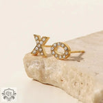 18K Gold Inlaid XO Letter Earrings with rhinestones, perfect for elegant styling