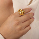 18K gold fashionable and personalized irregular-shaped multi-layered cross design versatile ring - QH Clothing