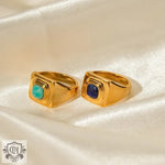 18K Gold Lapis Lazuli Inlaid Ring - QH Clothing