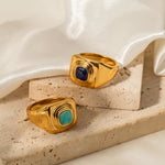 18K Gold Lapis Lazuli Inlaid Ring - QH Clothing