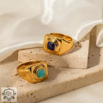 18K Gold Lapis Lazuli Inlaid Ring - QH Clothing