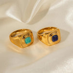 18K Gold Lapis Lazuli Inlaid Ring - QH Clothing