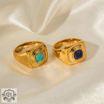 18K Gold Lapis Lazuli Inlaid Ring - QH Clothing