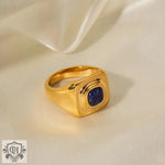 18K Gold Lapis Lazuli Inlaid Ring - QH Clothing