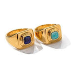 18K Gold Lapis Lazuli Inlaid Ring - QH Clothing