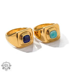 18K Gold Lapis Lazuli Inlaid Ring - QH Clothing