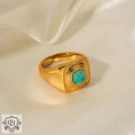 18K Gold Lapis Lazuli Inlaid Ring - QH Clothing