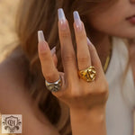 18K Gold Lava Debossed Versatile Ring - QH Clothing