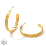 18K Gold Leaf Texture Circle Hoop Earrings - QH Clothing