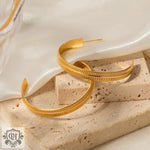 18K Gold Leaf Texture Circle Hoop Earrings - QH Clothing