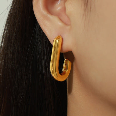 18K gold stylish personalized letter J design simple style earrings - QH Clothing