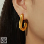 18K gold stylish personalized letter J design simple style earrings - QH Clothing