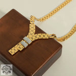 18K gold fashionable letter Y inlaid with zircon design necklace and bracelet set - QH Clothing