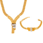 18K gold fashionable letter Y inlaid with zircon design necklace and bracelet set - QH Clothing