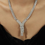 18K gold fashionable letter Y inlaid with zircon design necklace and bracelet set - QH Clothing