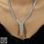 18K gold fashionable letter Y inlaid with zircon design necklace and bracelet set - QH Clothing