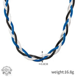 Braided blue, black, and silver necklace in 18K Gold Light Luxury design