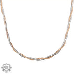 Twisted tri-color 18K Gold necklace featuring a light luxury braided design