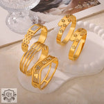 Gold-toned embellished bangle bracelets featuring high-quality 18K gold geometric design