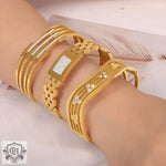 18K gold light luxury geometric design bracelet with crystal accents shining elegantly