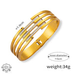 Gold-toned 18K gold bracelet with geometric design and crystal accents for luxury fashion