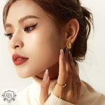 18K Gold Linked Double Ring Zircon Earrings - QH Clothing