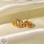 18K Gold Linked Double Ring Zircon Earrings - QH Clothing