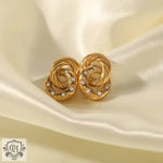 18K Gold Linked Double Ring Zircon Earrings - QH Clothing