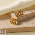 18K Gold Linked Double Ring Zircon Earrings - QH Clothing