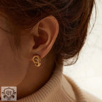 18K Gold Linked Double Ring Zircon Earrings - QH Clothing