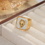 18k gold exquisite fashionable lion relief inlaid zircon design light luxury style ring - QH Clothing