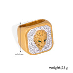 18k gold exquisite fashionable lion relief inlaid zircon design light luxury style ring - QH Clothing