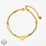 18K gold exquisite simple round beads with love double-layer design bracelet - QH Clothing