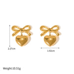 18K gold light luxury fashion bow with love pendant design earrings - QH Clothing