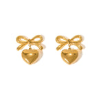 18K gold light luxury fashion bow with love pendant design earrings - QH Clothing