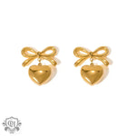 18K gold light luxury fashion bow with love pendant design earrings - QH Clothing