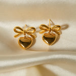 18K gold light luxury fashion bow with love pendant design earrings - QH Clothing