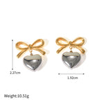 18K gold light luxury fashion bow with love pendant design earrings - QH Clothing