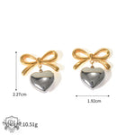 18K gold light luxury fashion bow with love pendant design earrings - QH Clothing