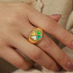 18K gold simple personalized love four-leaf clover design versatile ring - QH Clothing