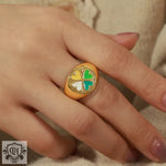 18K gold simple personalized love four-leaf clover design versatile ring - QH Clothing