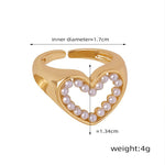 18K gold exquisite and novel hollow love heart inlaid pearl design ring - QH Clothing