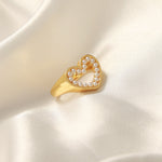 18K gold exquisite and novel hollow love heart inlaid pearl design ring - QH Clothing