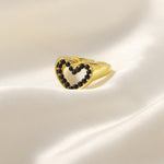 18K gold exquisite and novel hollow love heart inlaid pearl design ring - QH Clothing