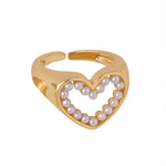 18K gold exquisite and novel hollow love heart inlaid pearl design ring - QH Clothing