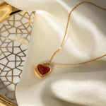 18K gold light luxury fashion love inlaid red agate design pendant necklace - QH Clothing